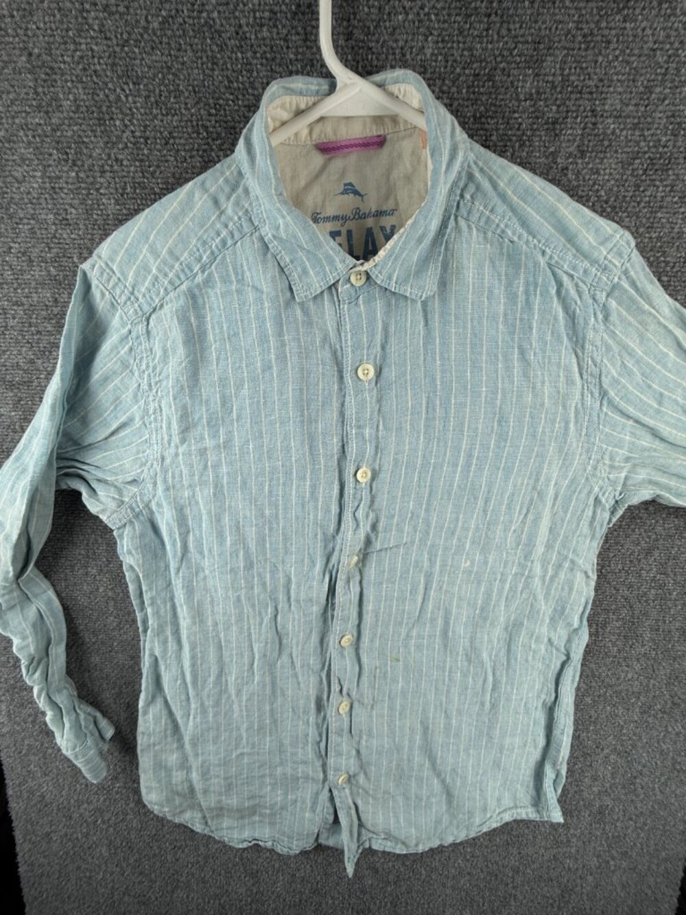 Tommy Bahama Relax All Linen Small Button Up Shirt Men Long Sleeve Blue Striped